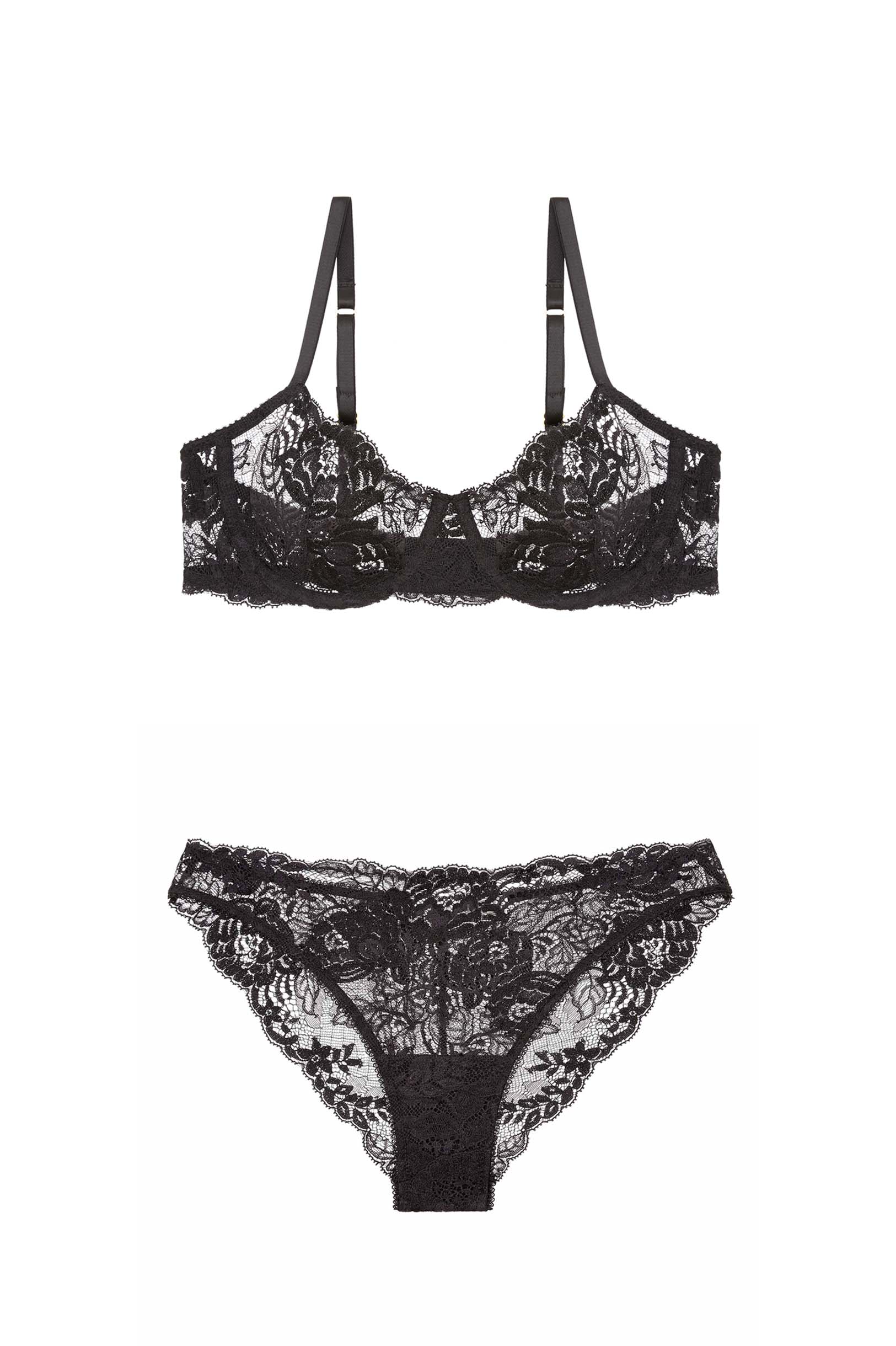 Begonia French Lace underwire bra and briefs set in Black