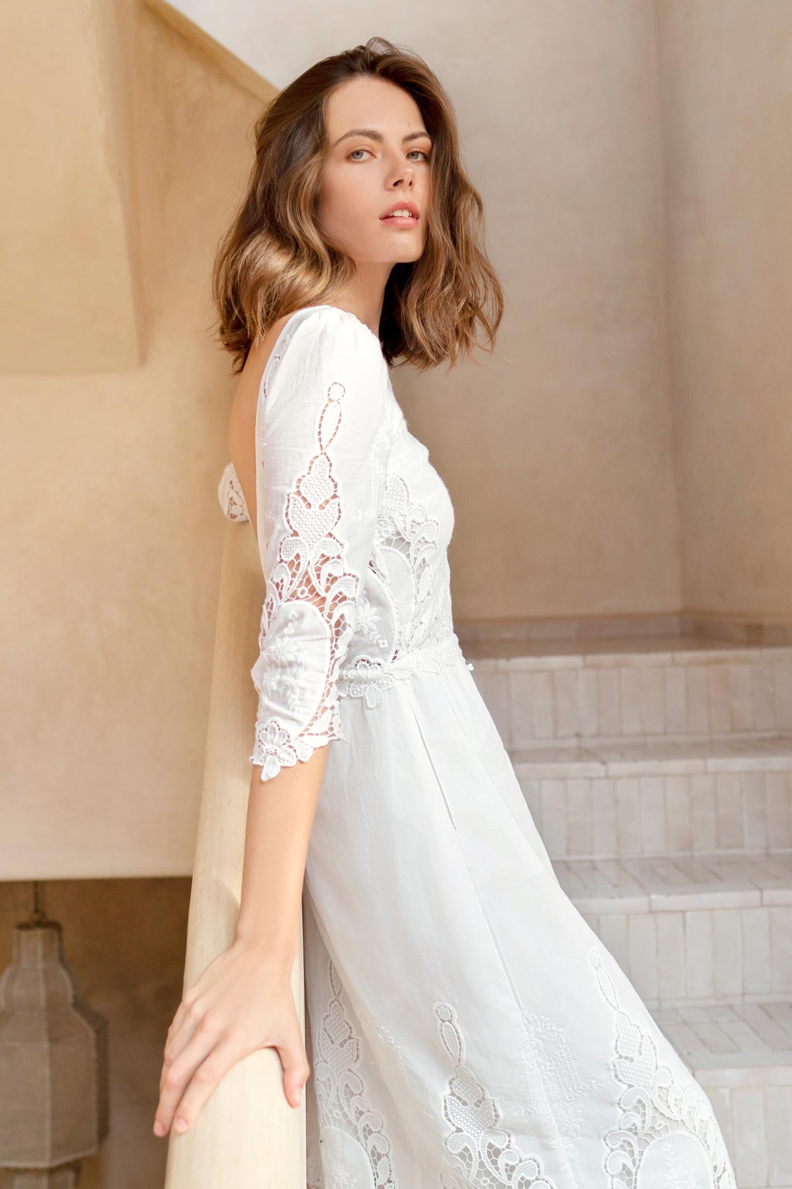 Dolce broderie anglaise crochet embroidered cotton midi dress