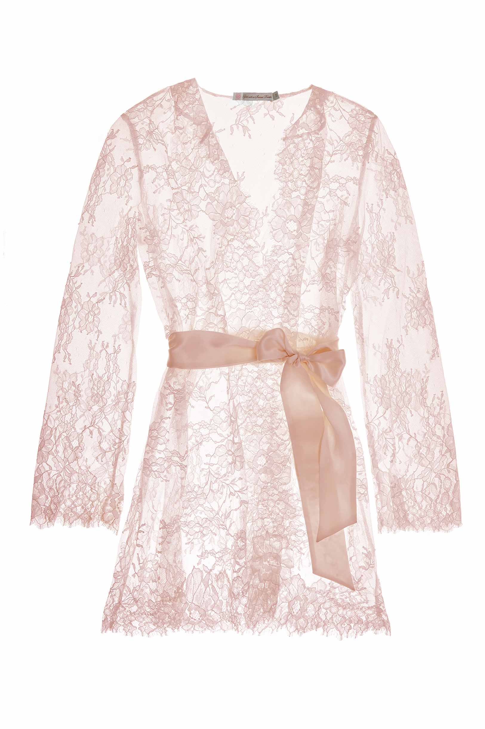 Camellia lace robe in Rose Pink