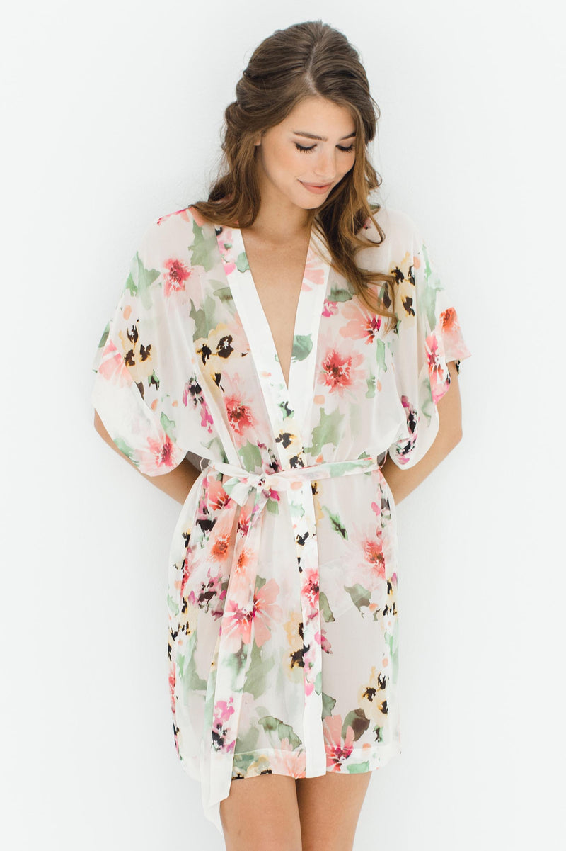 Robe – Kimono Watercolor Silk Chiffon Floral Dreams print