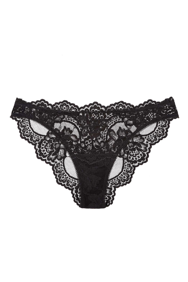 Floral Lace Scalloped French Knickers - Black