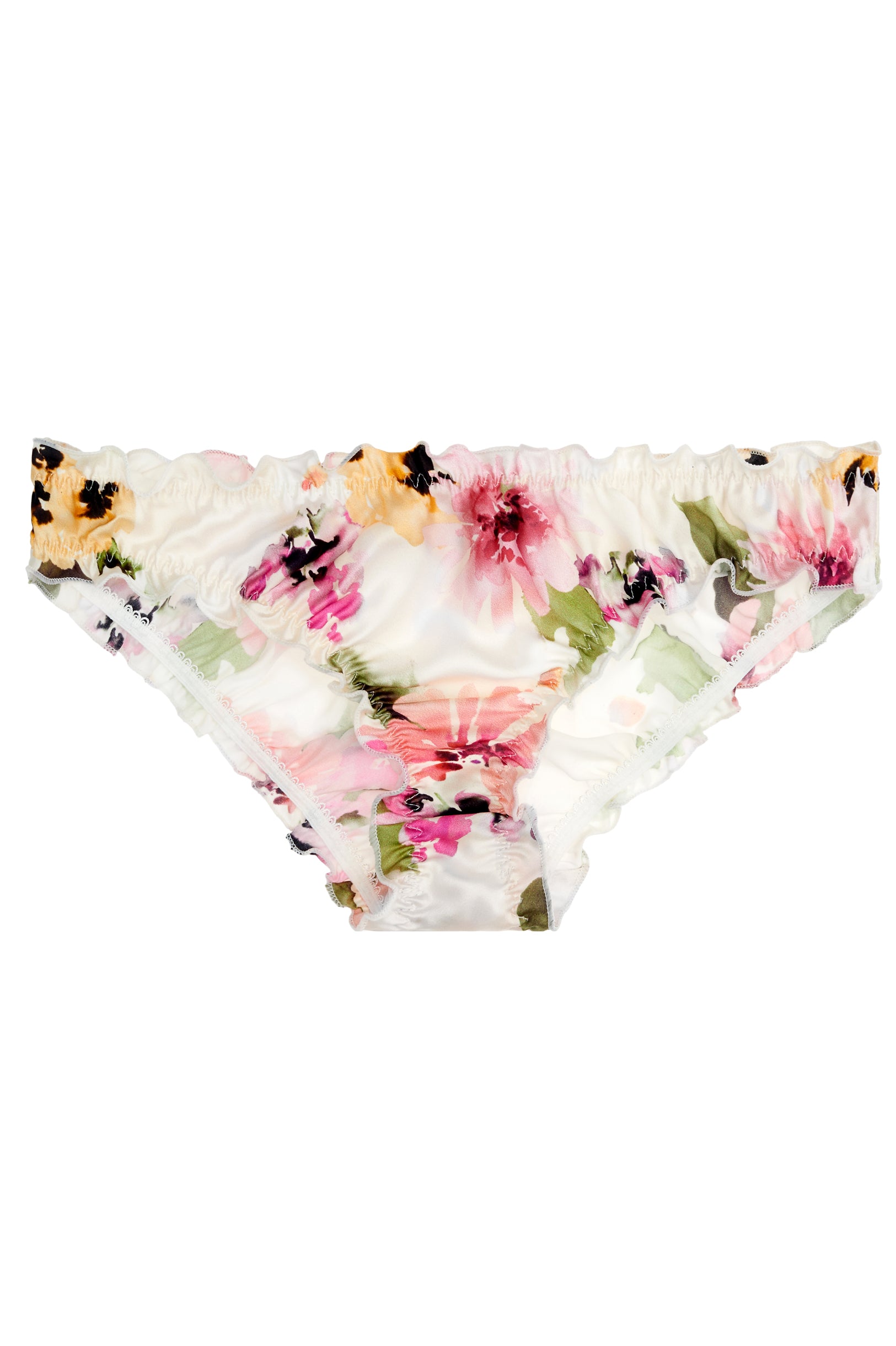 Watercolor Dreams Floral print Silk Panties Briefs ruffled knickers